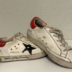 Golden Goose White Leather Sneakers with Red Heel Tab